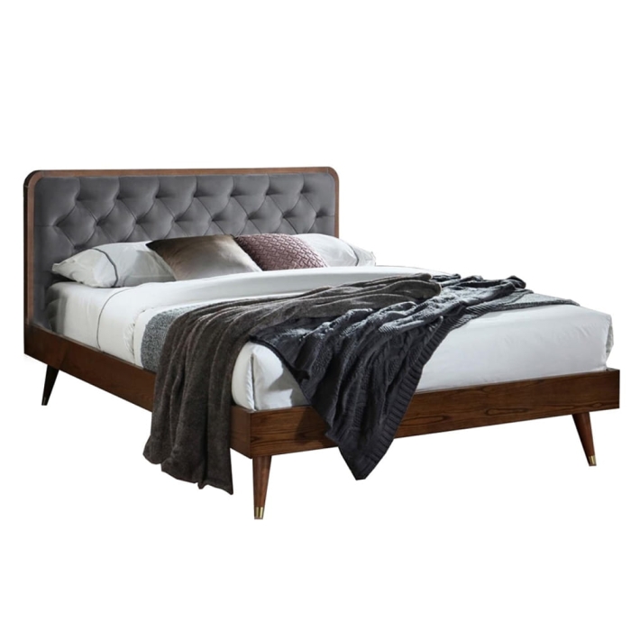 Duże łóżko tapicerowane popielaty orzech 160x200 CASSIDY