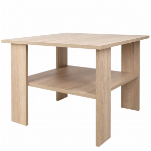 Kwadratowa ława z półką do salonu 55cm dąb sonoma