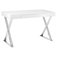 Biurko z szufladą biały połysk nogi chrom 120cm B31