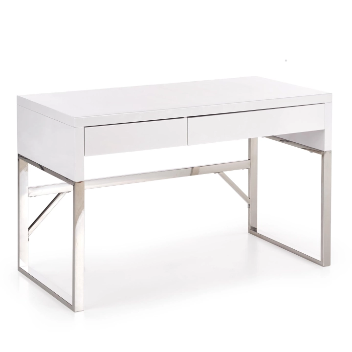 Biurko z szufladami biały połysk nogi chrom 120cm B32