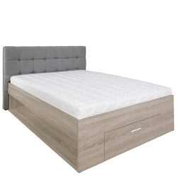 Łóżko tapicerowane z pojemnikiem 160x200 cm Esperanza dąb sonoma, zagłówek jasny szary