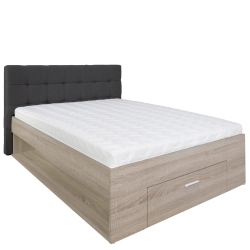 Łóżko tapicerowane z pojemnikiem szary zagłówek dąb sonoma 160x200 cm Esperanza