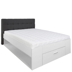 Białe łóżko tapicerowane szary zagłówek z pojemnikiem 160x200 cm Esperanza 