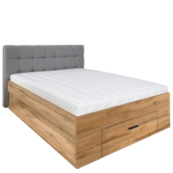 Łóżko tapicerowane z pojemnikiem 160x200 cm Esperanza dąb wotan, zagłówek jasny szary