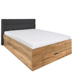 Łóżko tapicerowane z pojemnikiem 160x200 cm Esperanza dąb wotan, zagłówek ciemny szary