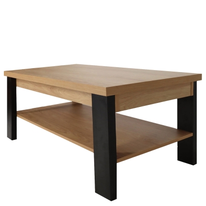 Ława do salonu z półką 120x60cm hikora naturalna/czarny OSTIA
