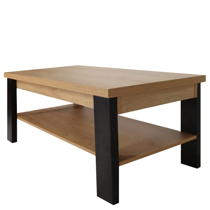 Ława do salonu z półką 120x60cm hikora naturalna/czarny OSTIA