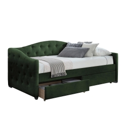 Łóżko z szufladami pikowane welur butelkowa zieleń 90x200cm ALOHA