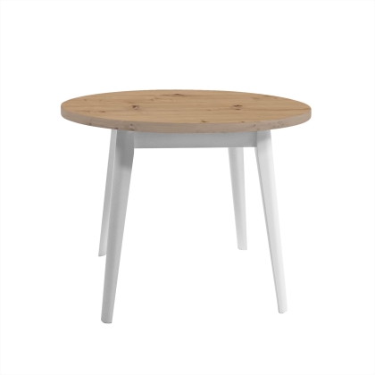 stół-okrągły-rozkładany-blat-drewno-dąb-90-130cm-nogi-białe