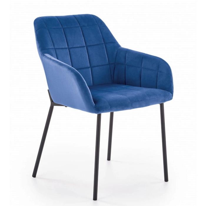 Krzesło do salonu pikowane welur granatowe nogi czarne K305