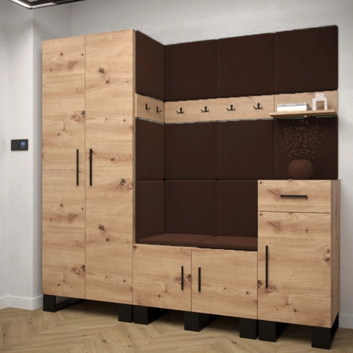 Panele ścienne tapicerowane welur brąz 30x30 cm przedpokój.jpg