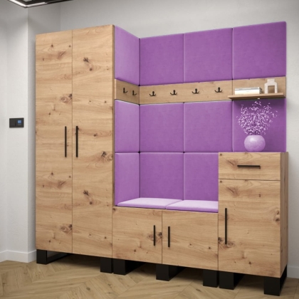 Panele ścienne tapicerowane welur fiolet 30x30 cm przedpokój.jpg