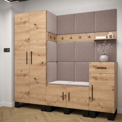 Panele ścienne tapicerowane welur jasny brąz 30x30 cm przedpokój.jpg