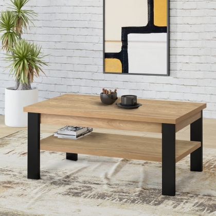 Ława do salonu z półką 120x60cm hikora naturalna/czarny OSTIA