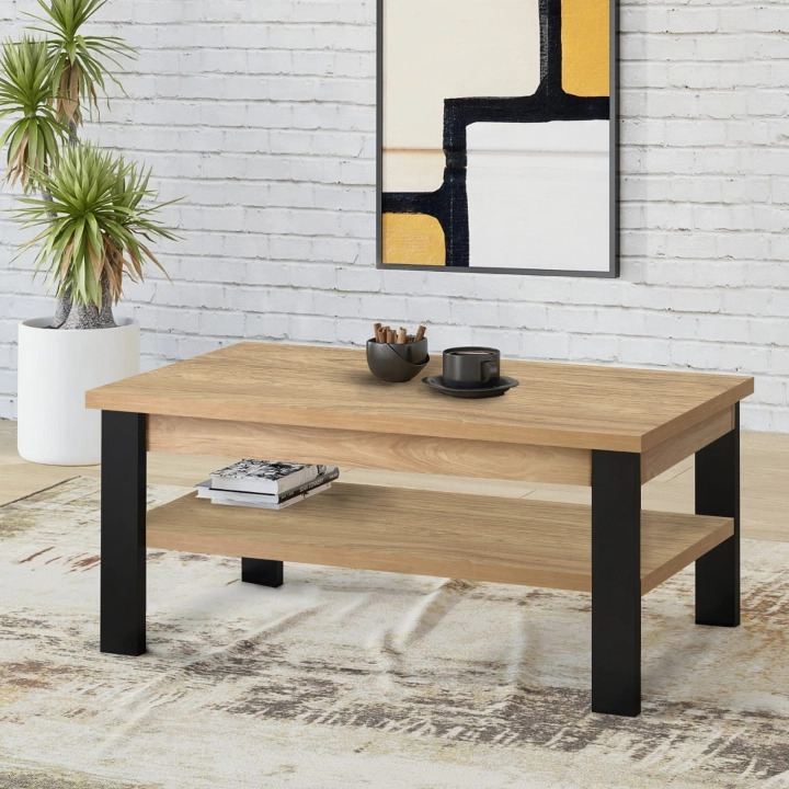 Ława do salonu z półką 120x60cm hikora naturalna/czarny OSTIA