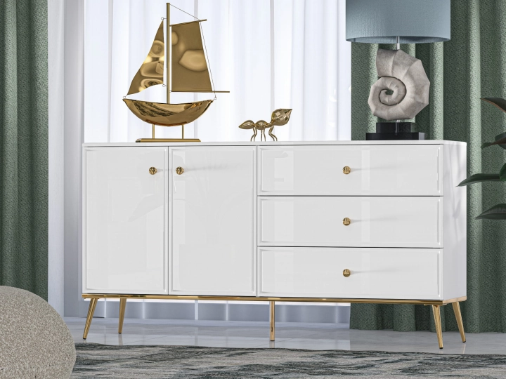 Komoda MNGOL biały / biały połysk 160cm 3
