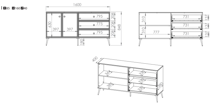 Komoda MNGOL biały / biały połysk 160cm 8