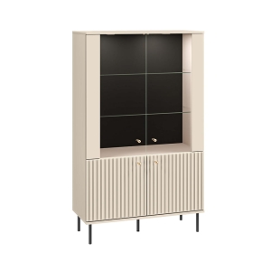 Witryna dwudrzwiowa CAXEMIRA z ryflami i złotymi uchwytami z oświetleniem LED 92 cm