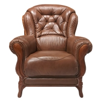 KevoLuxury Fotel skórzany pikowany drewno elegancki styl angielski front.jpg