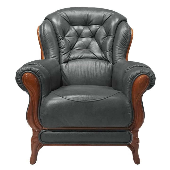 KevoLuxury Fotel skórzany pikowany drewno elegancki styl angielski toscana-010 front.jpg