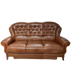 Elegancka sofa trzyosobowa rozkładana skórzana pikowana KevoLuxury 190 cm brązowa skóra