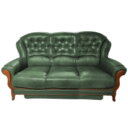 Elegancka sofa trzyosobowa rozkładana skórzana pikowana KevoLuxury 190 cm zielona skóra butelkowa zieleń