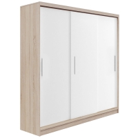 Szafa białą przesuwna z modyfikacją frontu szeroka trzydrzwiowa fasty srebrny uchwyt biała biel alpejska korpus dąb sonoma.jpg