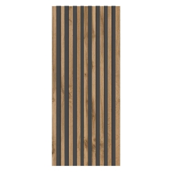 Front z lamelami szafy modułowej AGATA 37,5x210 cm dąb craft złoty / czarne lamele - wąski (M)