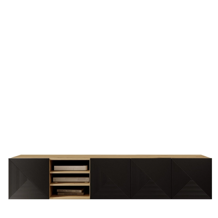 Szafka RTV 5D z wnęką czarny dąb artisan wisząca 200x40cm BAASH FRONT-min.jpg