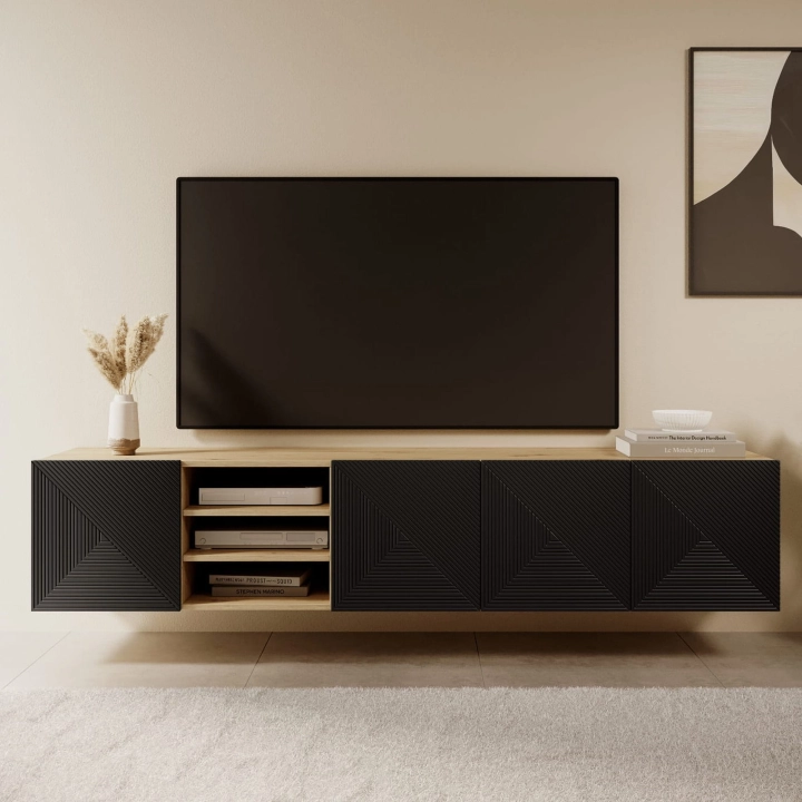 Szafka RTV 5D z wnęką czarny dąb artisan wisząca 200x40cm BAASH ARANŻACJA-min.jpg