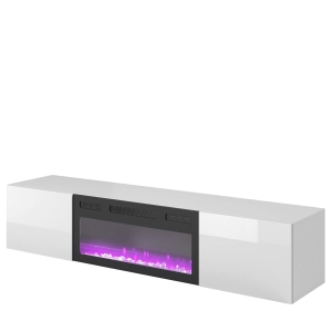 Szafka RTV wisząca HAJLAJF z kominkiem 180 cm biała 