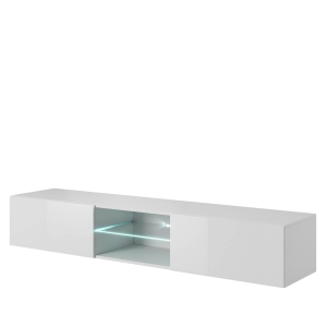 Szafka RTV wisząca HAJLAJF ze szklaną półką 180 cm biały połysk 