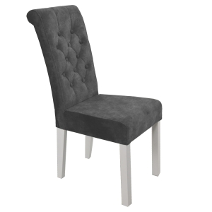 Krzesło bukowe glamour PICO pikowane z guzikami grafitowe, nogi białe