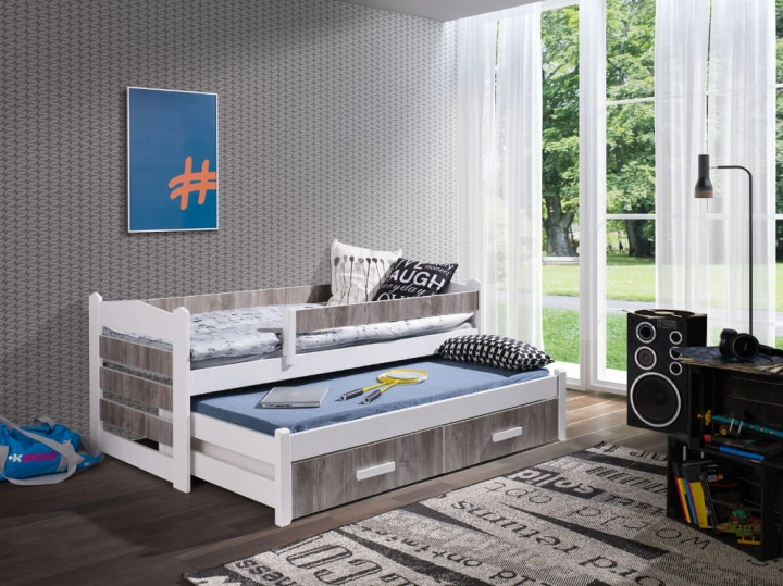 Łóżko 2 osobowe 185x87x76cm MDTIA II biały akryl/zebrano