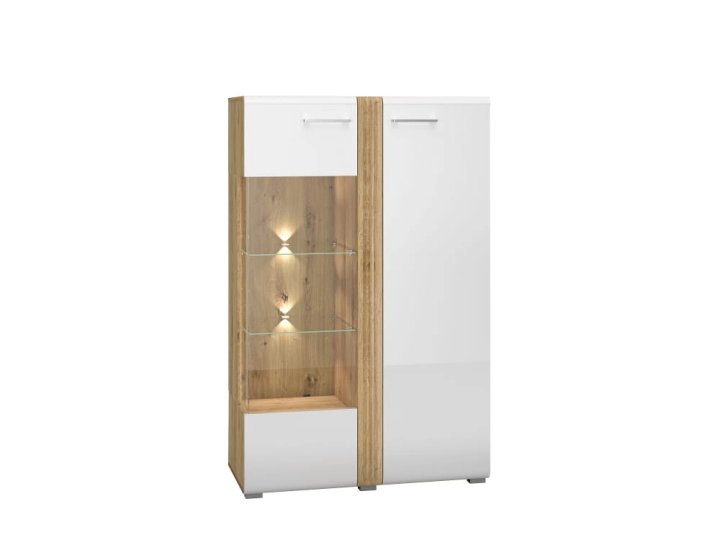 Witryna 92cm MNADA03 L biały połysk/dąb castello