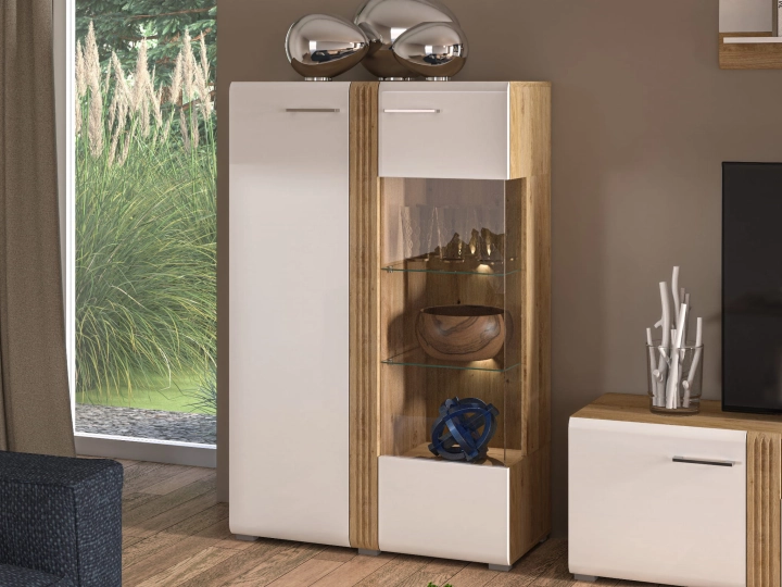 Witryna 92cm MNADA03 P biały połysk/dąb castello 3
