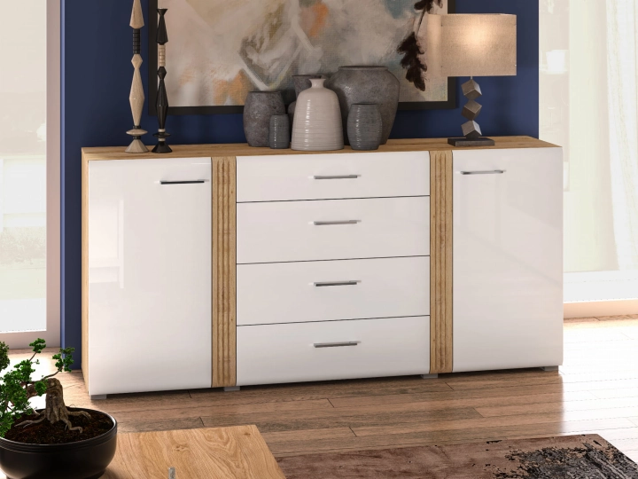 Komoda 190cm MNADA06 biały połysk/dąb castello 3