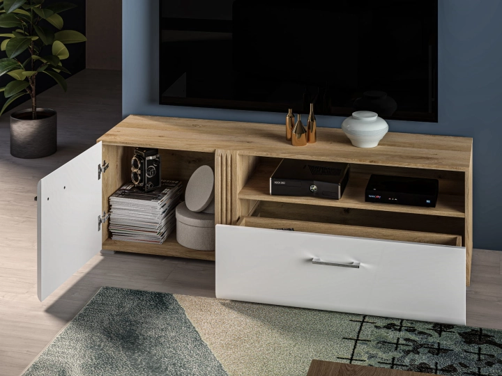 Szafka RTV 150cm MNADA07 biały połysk/dąb castello 4