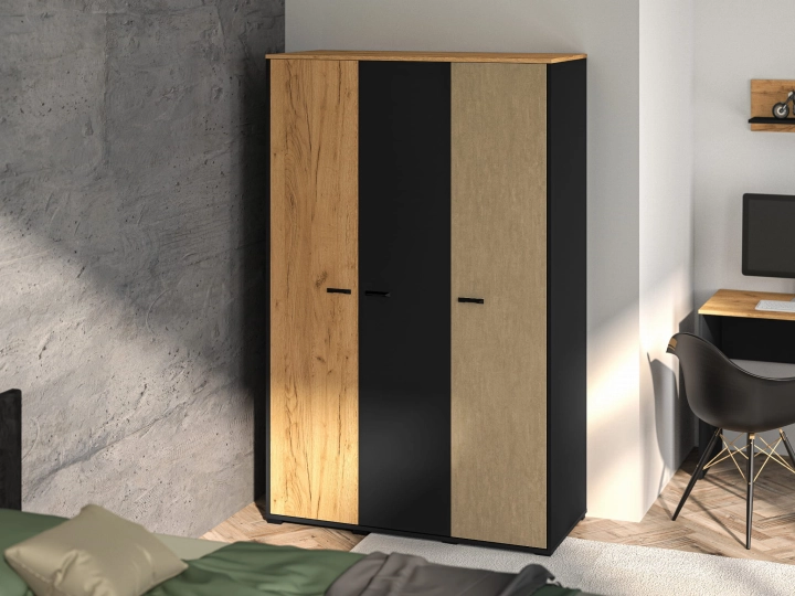 Szafa trzydrzwiowa 120cm TYMON 01 dąb craft złoty/czarny/stal premium 3
