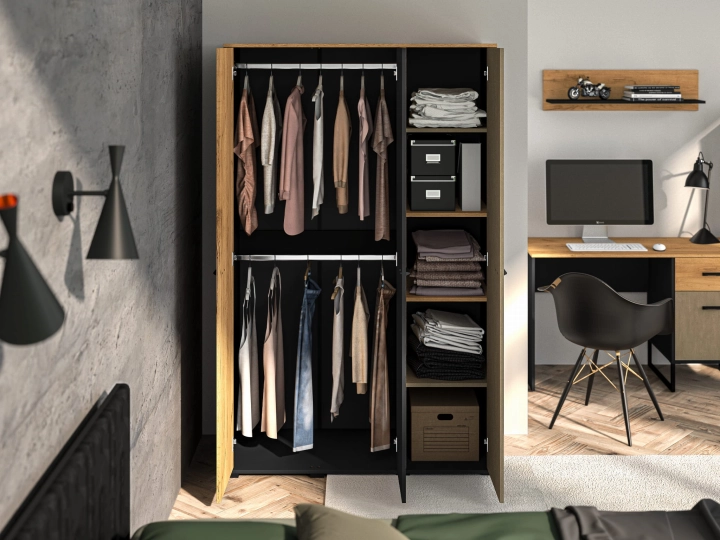 Szafa trzydrzwiowa 120cm TYMON 01 dąb craft złoty/czarny/stal premium 4