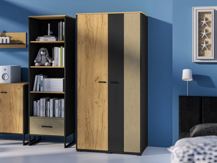 Szafa dwudrzwiowa 92cm TYMON 02 dąb craft złoty/czarny/stal premium 3