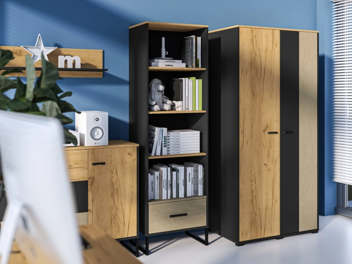 Regał 60cm TYMON 03 dąb craft złoty/czarny/stal premium 3