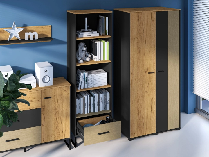 Regał 60cm TYMON 03 dąb craft złoty/czarny/stal premium 4