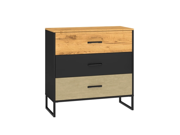 Komoda 92cm TYMON 05 dąb craft złoty/czarny/stal premium