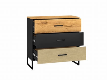 Komoda 92cm TYMON 05 dąb craft złoty/czarny/stal premium 1
