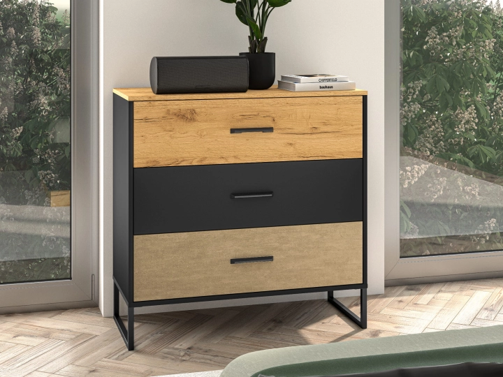 Komoda 92cm TYMON 05 dąb craft złoty/czarny/stal premium 3