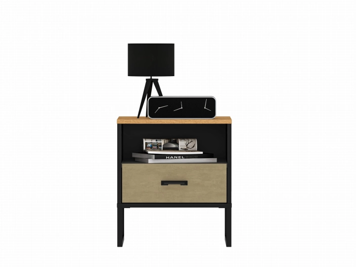 Szafka nocna 45cm TYMON 08 dąb craft złoty/czarny/stal premium 2