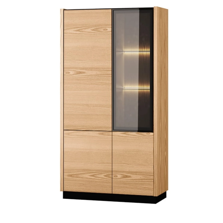 Duża witryna systemu INTO ELEGANCE 10 z drzwiami z czarnego szkła, jesion jasny-min.jpg