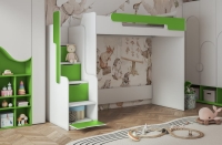 Łóżko 1 osobowe piętrowe 259x104x187cm biały/ zielony
