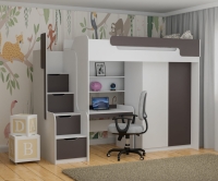 Łóżko 1 osobowe piętrowe 259x104x187cm biały/ grafit 1